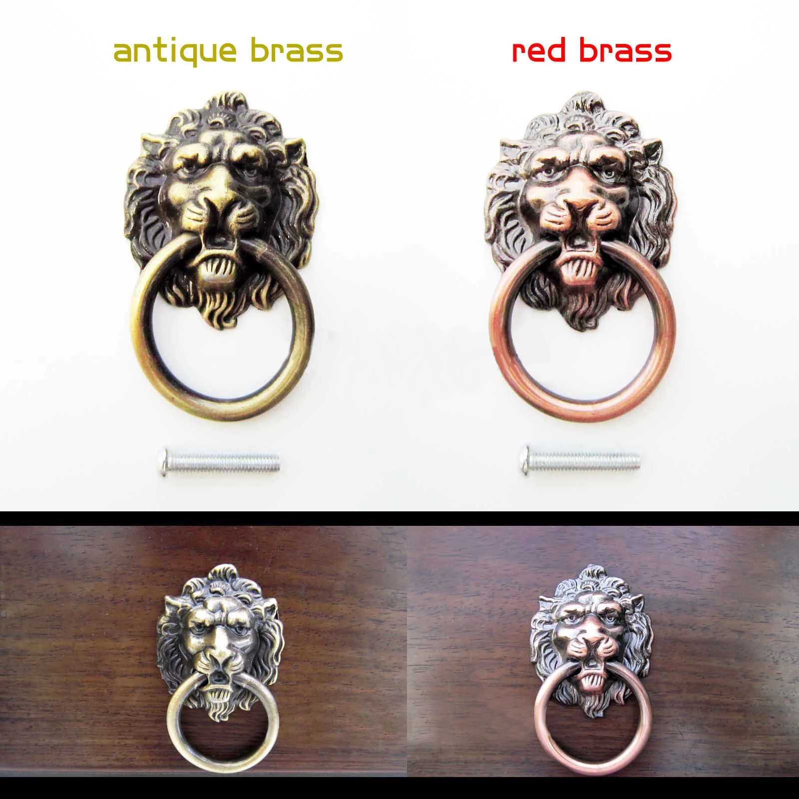 2x Retro Cabinet Door Drawer Bin Dreser Handle Pull Knob Hardware- Lion Head