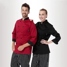 (5 get 10% off,10 get apron) classy man/woman chef uniform clothes wine red/blank long sleeve restaurant hotel kitchen coverall