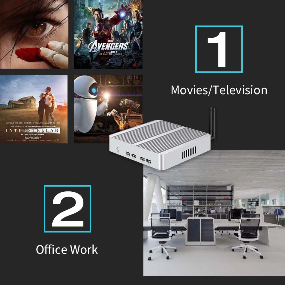Безвентиляторный мини-ПК i7 i5 двойной LAN мини-компьютер i7 5500U i5 4200U Celeron J1900 HDMI WIFI Windows PC Поддержка 2,5 SATA HDD