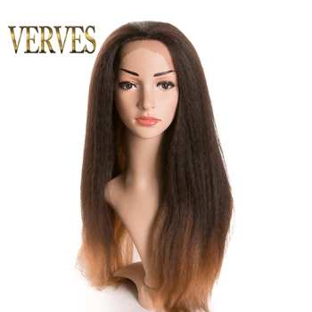 

VERVES Lace Front wig Afro Kinky Wave Wig Synthetic long for Women 24 inch High Temperature Heat Resistant hair mix color