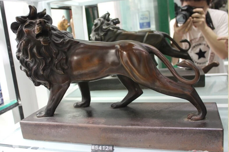 

free 13"Western Huge Signed Bronze Copper Statue Art Lion Sculptur Sculpture fast