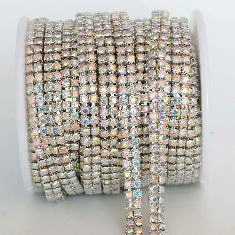 

1 yard 2Rows SS10 Crystal AB Glass Sew On Rhinestone Chain With Gold Base Rhinestone Trimming for DIY Clothes Decoration B3485