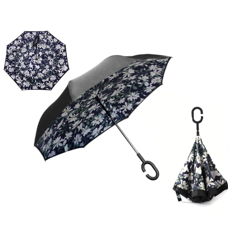 Yesello складной обратный зонтик двойной слой перевернутый ветрозащитный дождь автомобиля зонты для женщин - Цвет: Lily