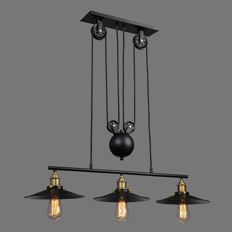 Винтажный подвесной светильник s Железный шкив лампа для украшения дома E27 Edison светильник - Цвет корпуса: 3 head no mirror