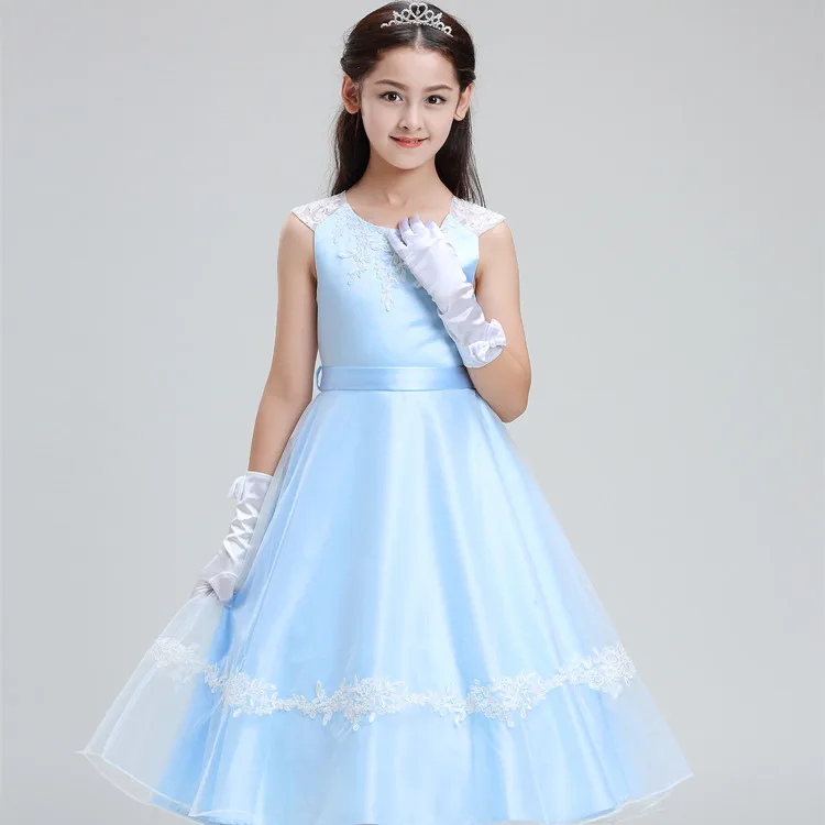 

Exquisite Sky Blue Satin Flower Girl Dresses Party Princess Birthday First Communion Gowns Halloween Costumes Christmas Dress
