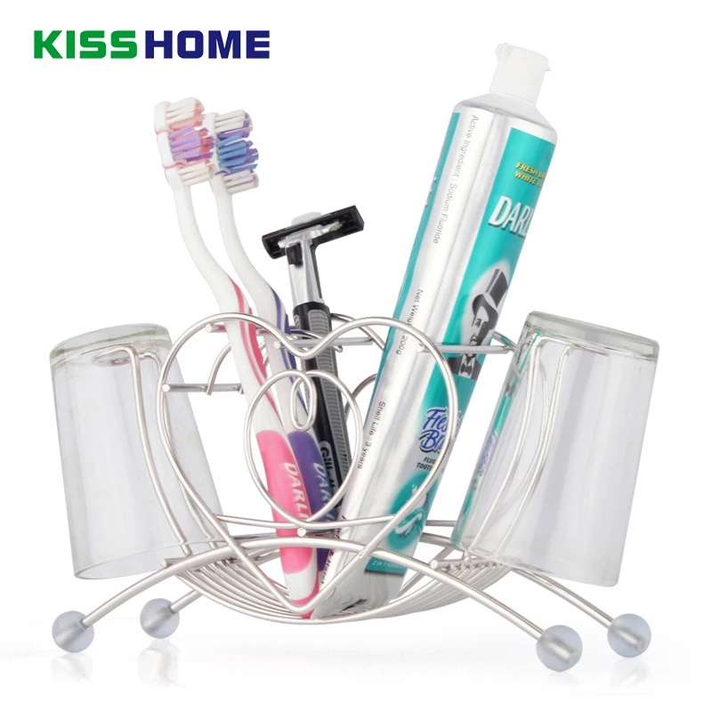 

Multi-function Stainless Steel Heart Shaped Toothbrush Toothpaste Cup Holder Stand Tumbler Storage Rack Bathroom Accessories
