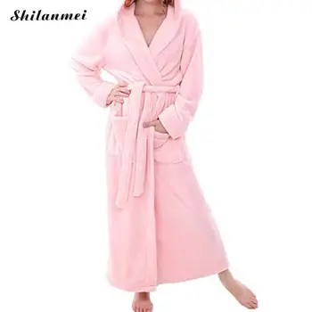 

Soft Winter Flannel Coral Fleece Couple Lover's Robe Kimono Bathrobe Nightgown Thick Warm Long Sleeve Sleepwear Bath Night Gown