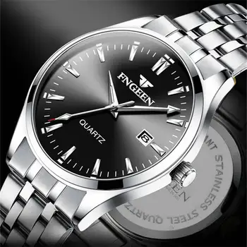 

Business Calendar Mens Watch Men Brand Waterproof Watches Male Watchband Stainless Steel Silver Blue Black Quartz Clock Male G