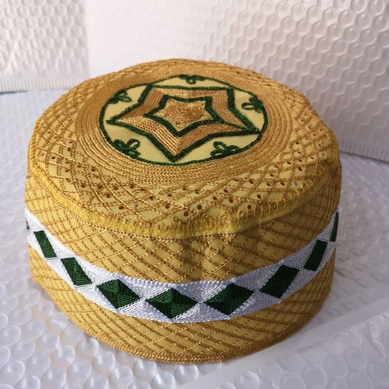 

5 Pic Islam Men's Moslim Prayer Hats Muslim India Arab Jewish Hat Yellow Allah Musulman Hombre Cap Kippah African Head Caps Topi