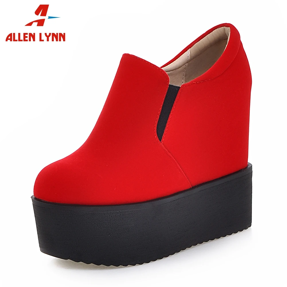 

ALLENLYNN Black Youthful Thick Flat Platform Shoes Women Autumn 2020 slip-on Elegant Shoes Woman Height Increasing 35-40