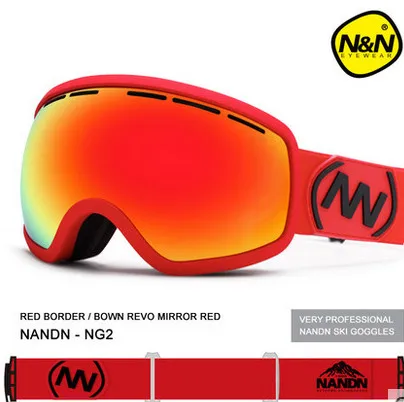 NANDN, 8 цветов, очки для катания на лыжах, двойной слой, антимистские линзы, широкое видение, ветрозащитные лыжные очки, очки для мужчин, Женская линза, сменные - Цвет: 2015 red