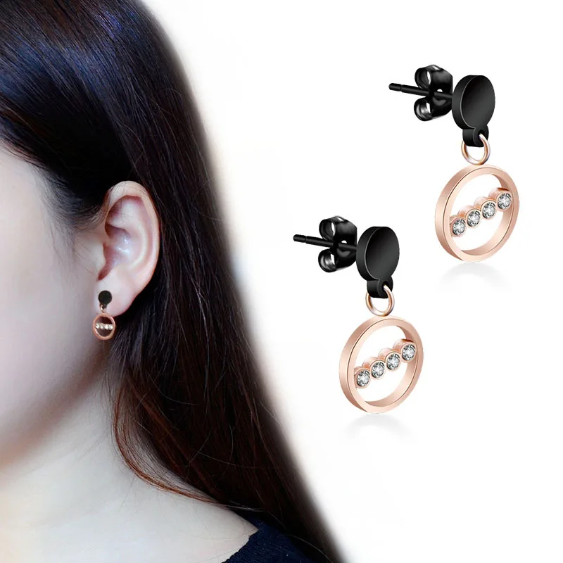 

Korean Cute Rose Gold Color Earrings for Women Wild Geometric Pattern with Zircon Circle Earrings Fashion Jewelry Party Gifts