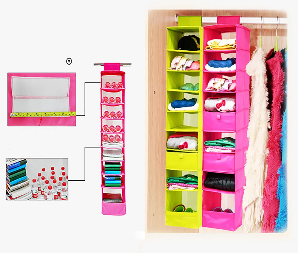 

2019 Hot Sale Useful High Quality 9 Section Shelves Hanging Wardrobe Shoe Garment Organiser Storage Clothes Storage bags L*5