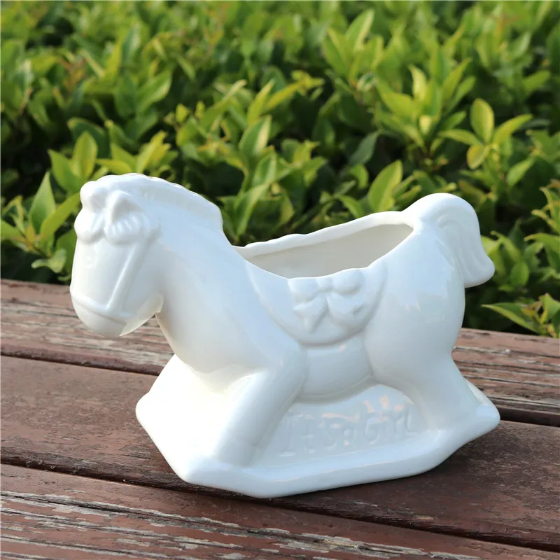 Ceramic Rocking Horse Flower Pot Decorative Desktop Zakka Porcelain