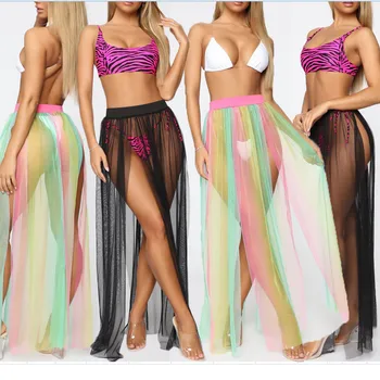 

Womens Cover Up Skirts Sexy Mesh Sheer High Waist Beach Maxi Skirt Summer Fashion See Though Beach Cover Up Skirt Women 2019 Lot