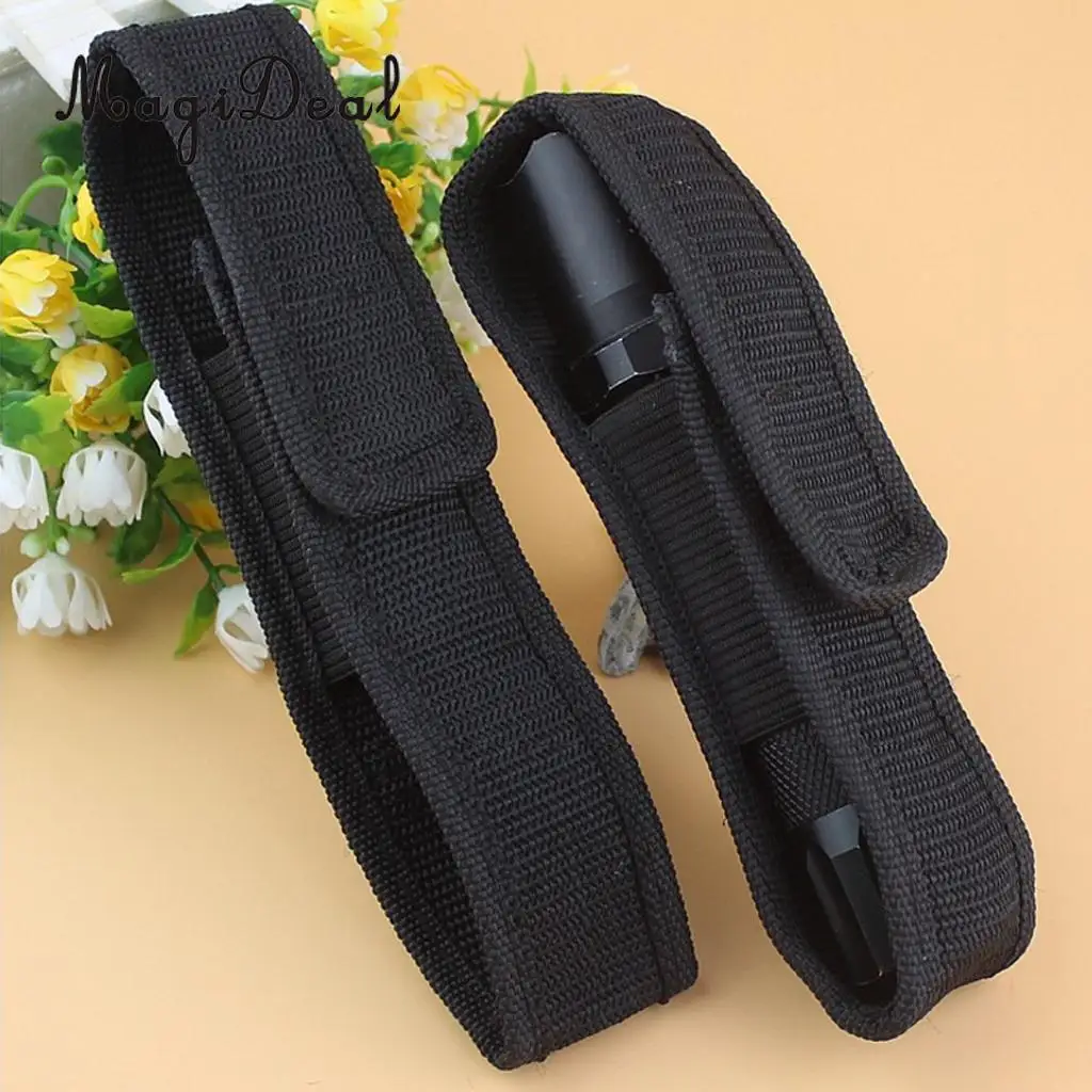 MagiDeal Black 18x4cm LED Flashlight Torch Nylon Clip Pouch Hunting