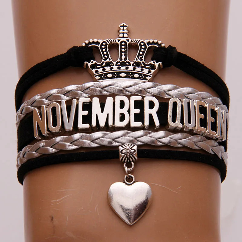 Infinity Love November Queen Bracelets Handmade Black Silver Braided