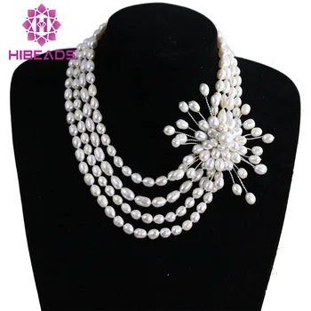 

Unique Rice Pearl Beads Necklace Freshwater Pearl Necklace Floral Pendant Gift Natural Necklace Bridal Free Shipping FP075