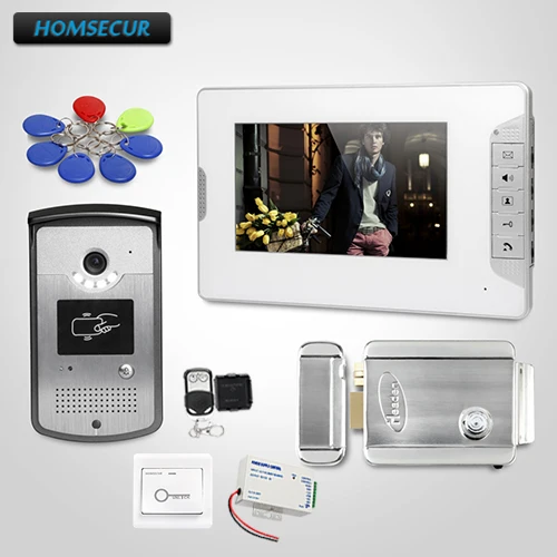 

HOMSECUR 7" Wired Video Door Entry Phone Call System Electric Lock+Keys XM703-W+XC001