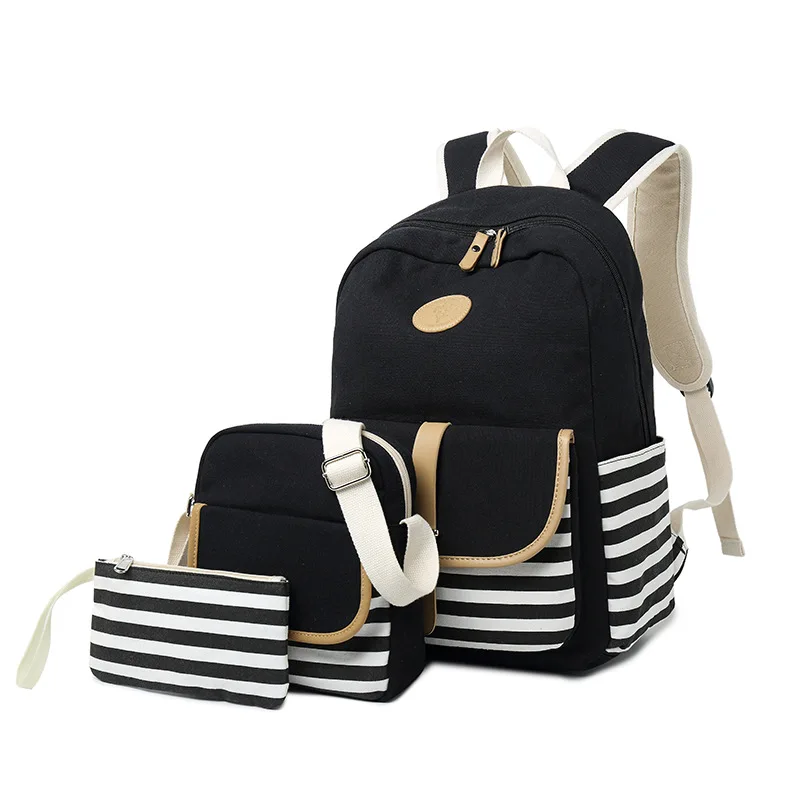  3pcs/set Canvas Fringe Women Backpack Student Book Bag with Purse Laptop College Bagpack Female Sch