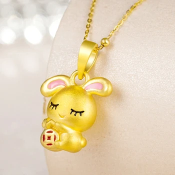 

New Fashion Pure 999 24K Yellow Gold Pendant Women Cute Bunny Girl Necklace Pendant