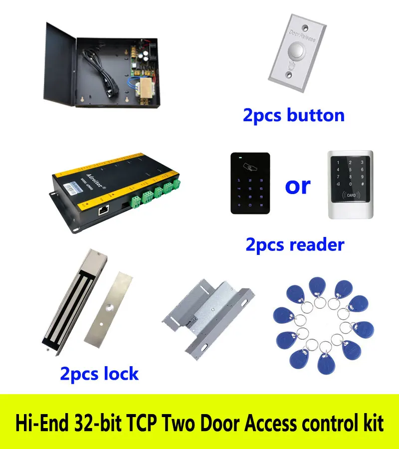 

Hi-End Access Control Kit,TCP Two Door+Power+280kg Magnetic Lock+ZL-Bracket+ID Touch Keypad Reader+Button+10 ID Tag,Sn:Kit-AT208