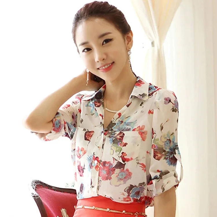 Nice New Blusas font b Women s b font Flower Printing font b Blouse b font