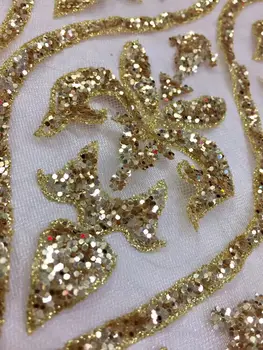 

Hot selling Jolin-431 glued glitter sequins lace fabric African French net tulle Lace Fabric for party