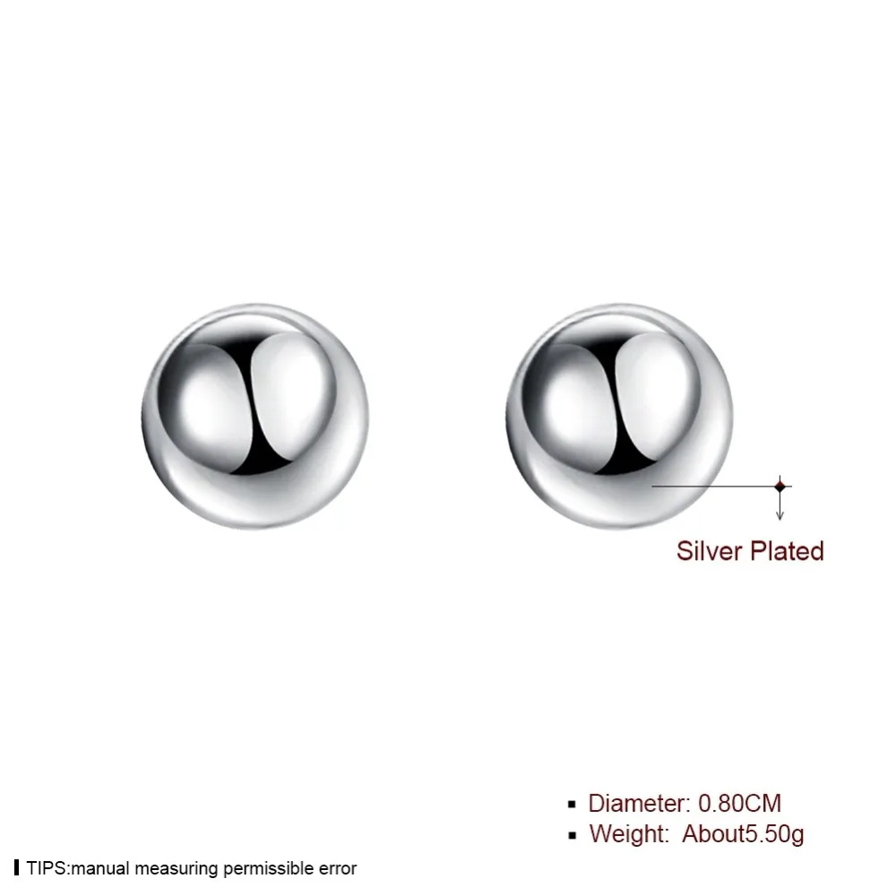 925 Silver Round 6/8/10mm Bead Stud Earrings for Women Girl Child Kids Jewelry Silver Earrings Wholesale