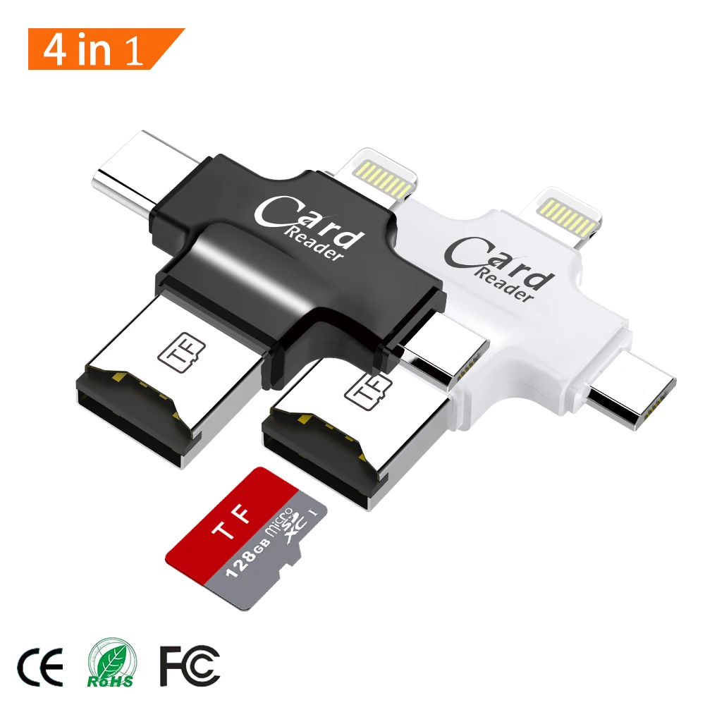 4 in 1 Card Reader Type C Micro USB Adapter TF Micro SD Card Reader for 1