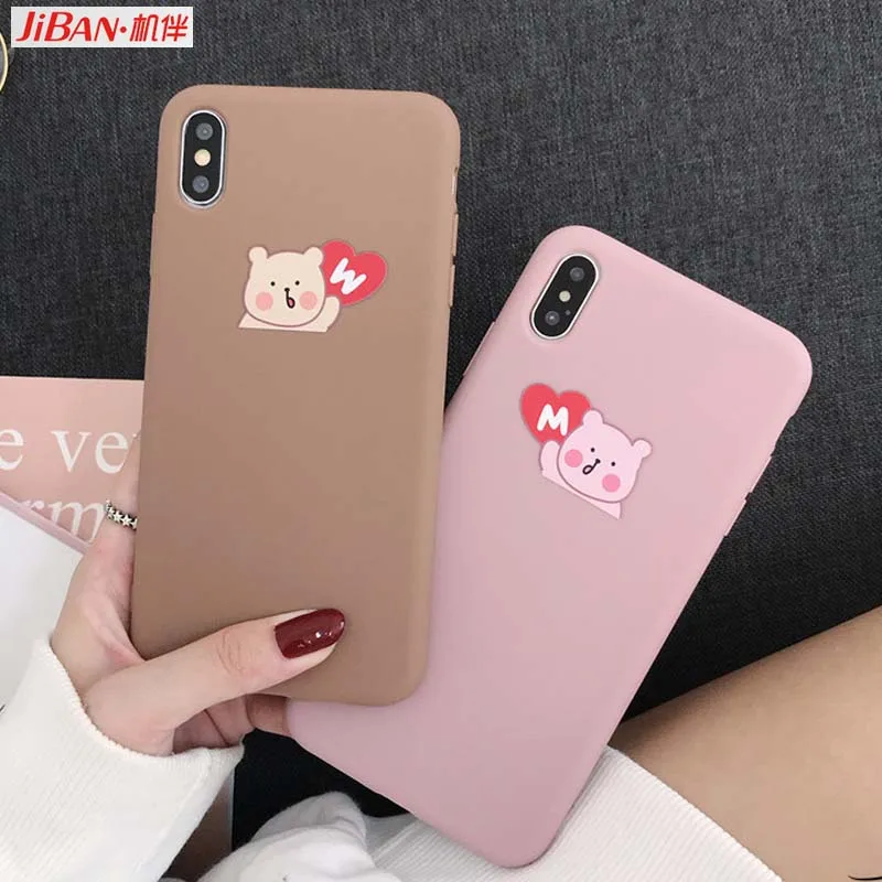 JIBAN Couples Cartoon Cute Bear Phone Case for Iphone Xs Max X/xr/8plus IPhone 6 Plus 6s/7 7plus 8 Cover All-inclusive Capa |