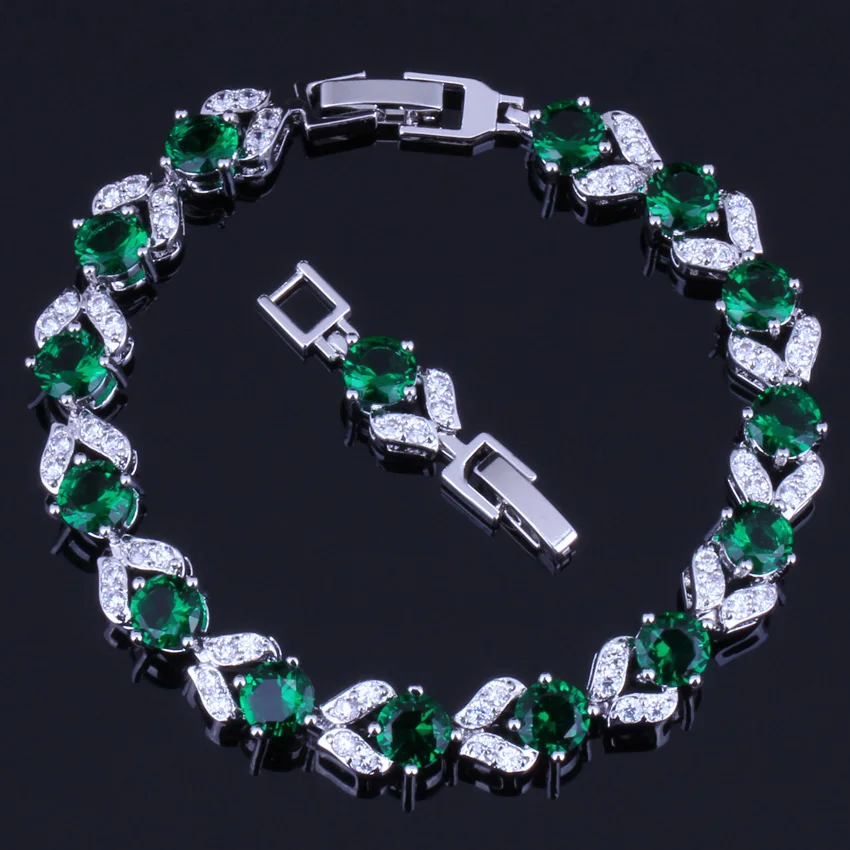 

Divine Green Cubic Zirconia White CZ 925 Sterling Silver Link Chain Bracelet 18cm 20cm For Women V0047