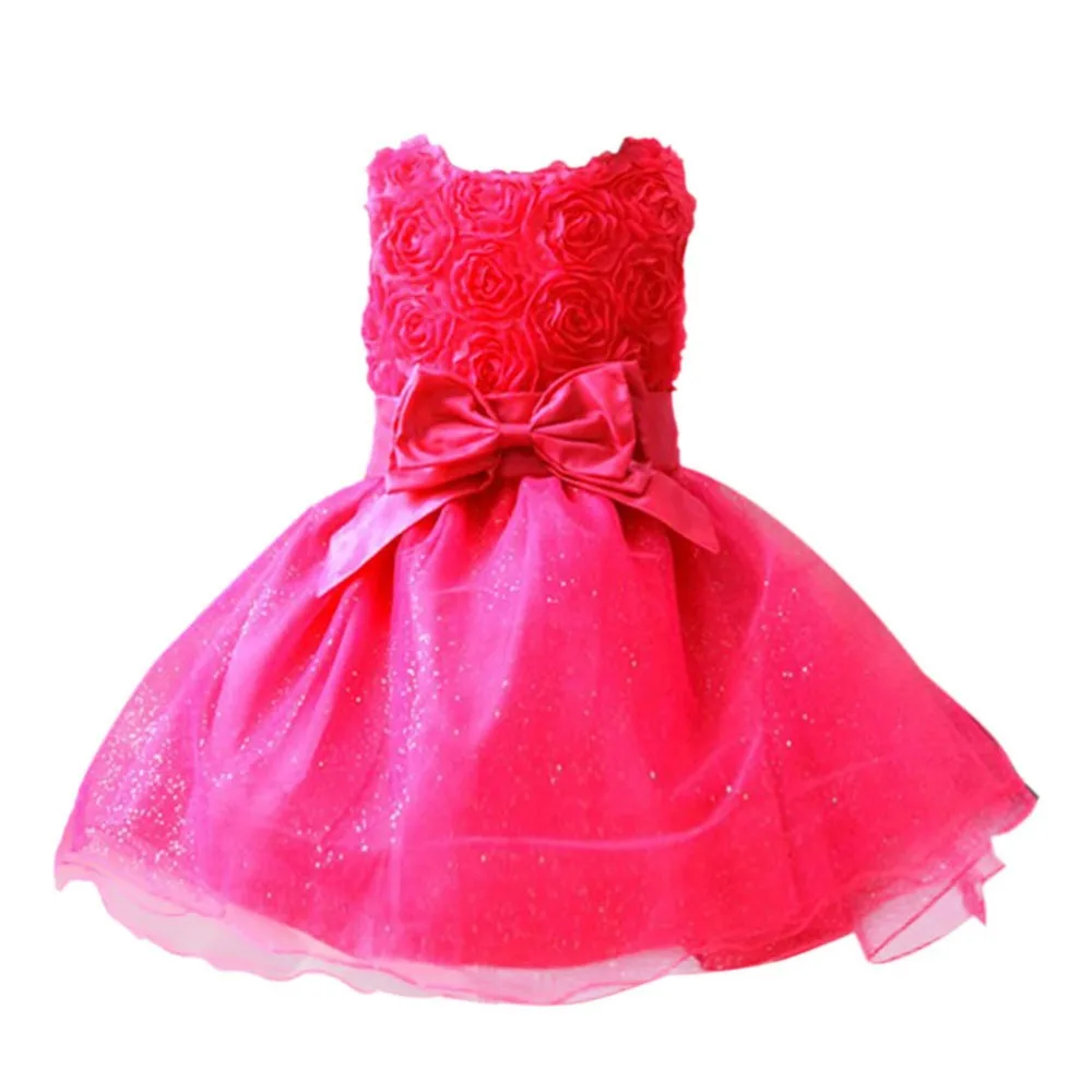 Baby Girls Chiffon Princess Dress Beads Flower Bow Wedding Formal