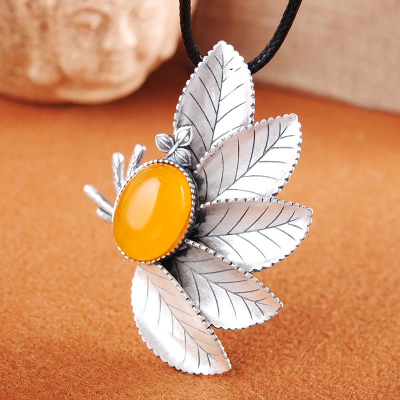 

S925 Sterling Silver Pendant Yellow Leaf Women Pendant new