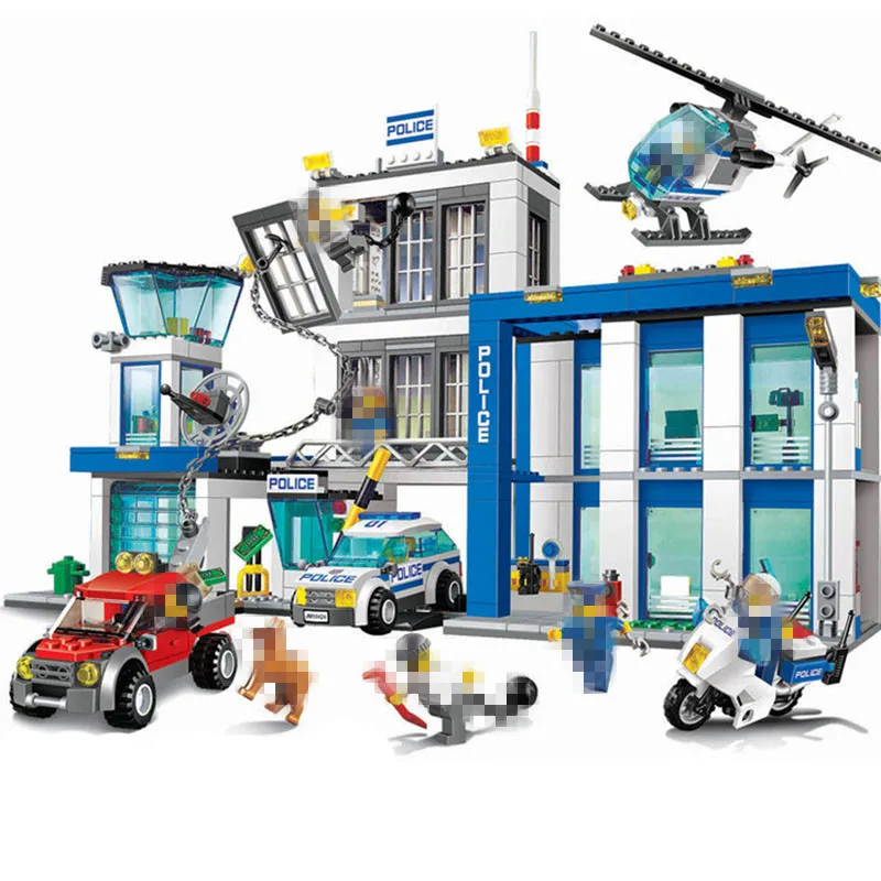 

StZhou Police Station Building Blocks 870pcs Bricks Helicopter Motorcycle Toys Compatible famous brand Birthday Gift