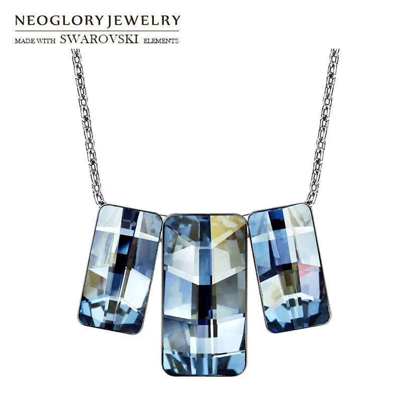 

Neoglory Austria Crystal Charm Pendant Necklace Glaring Rectangle Design Alloy Plated Lady Stylish For Lady Gift