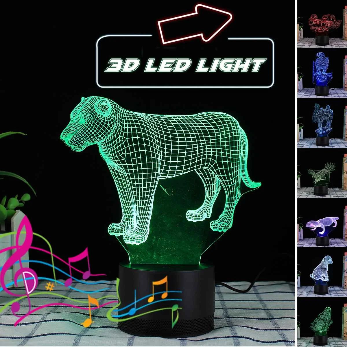 3D детская Ночная лампа b luetooth 3D ночник для животных серии бабочка ящерица верблюд L Ион король Орел для детей