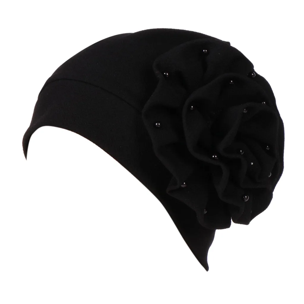 Женская модная шапка бини черная повязка на голову хиджаб chemo шляпа шапочки колпачки в цветочном стиле gorra hombre Новая мода - Цвет: Black