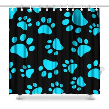 

Blue Cat Footprint Bathroom Decor Shower Curtain Set with Hooks