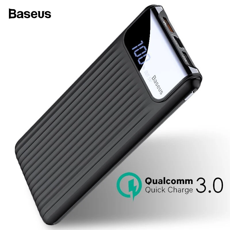 Baseus Quick Charge 3.0 10000mAh Power Bank LCD 10000 mAh Powerbank External Battery Charger For Mobile Phone Pover Poverbank