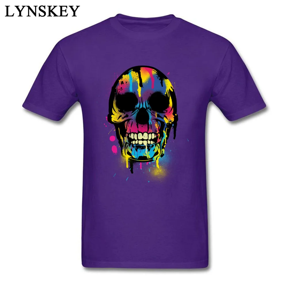 Custom O-Neck Boy T-shirts Summer Gift Tops Tees Short Sleeve Retro 100% Cotton Design Tee Shirts Top Quality Skull with Colorful Drips And Paint Splatters purple