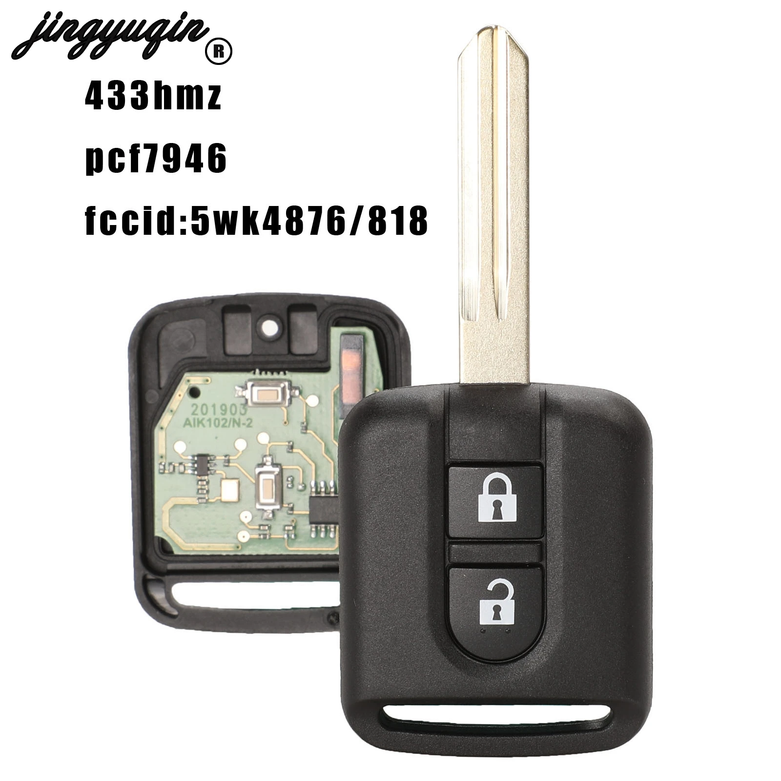 

jingyuqin 433MHz ID46 PCF7946 Chip Remote Key Fob For Nissan Elgrand X-TRAIL Qashqai Navara Micra Note NV200 5WK4876/ 818