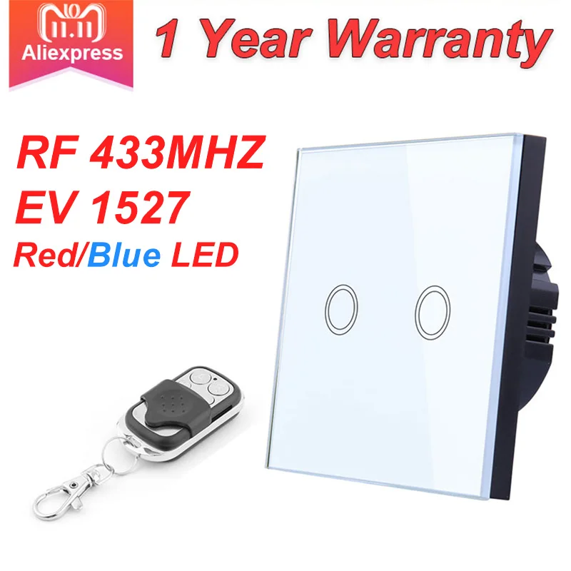  EU Standard VHOME Smart Touch Switch 2 Gang 1 WayWhite Crystal Glass Switch Panel Sensor Switch wit - 32953386490