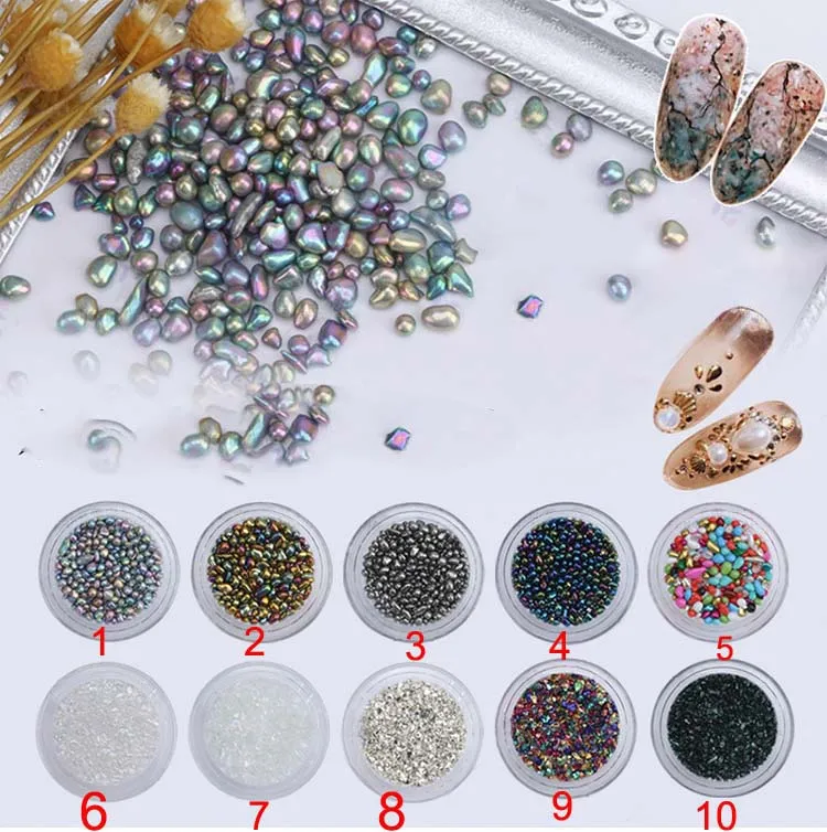 

10 Boxes Chameleon Irregular Beads 3D Nail Rhinestone Small Stone Manicure Nail Art Decoration Beads for Slime Free Shipping