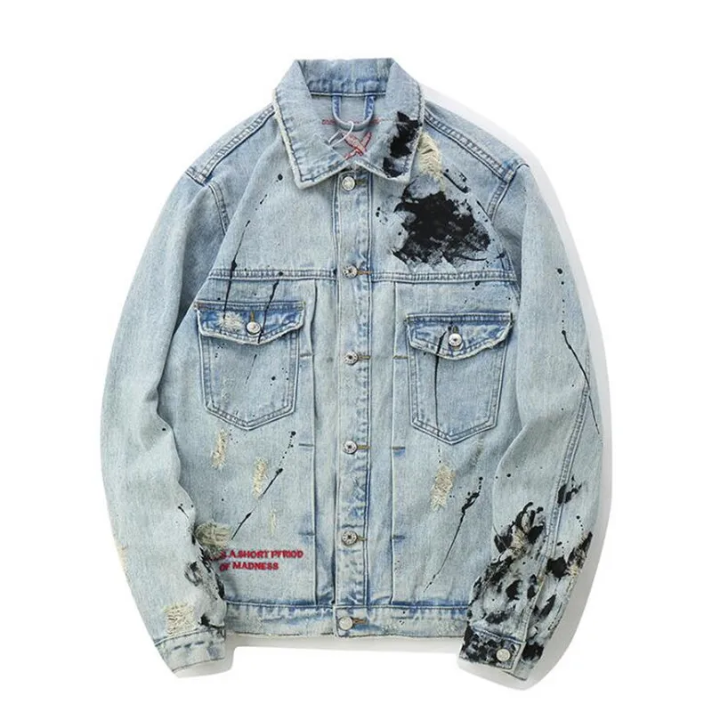 2018 personality splashed ink high quality graffiti denim jacket men coat streetwear Hip-hop leisure Hip hop baseball jacket 2018 personality splashed ink high quality graffiti denim jacket men coat streetwear Hip-hop leisure Hip hop baseball jacket