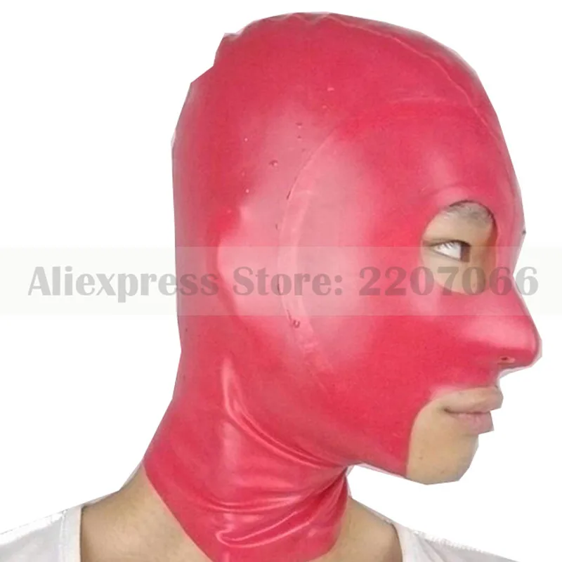 

Red latex rubber mask hood with back zip eyes mouth opened fetish latex club wear RLM061
