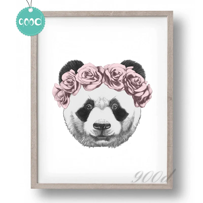 

Panda Drawing with Rose Canvas Art Print Painting Poster, Wall Picture for Home Decoration, Wall Decor SHU001