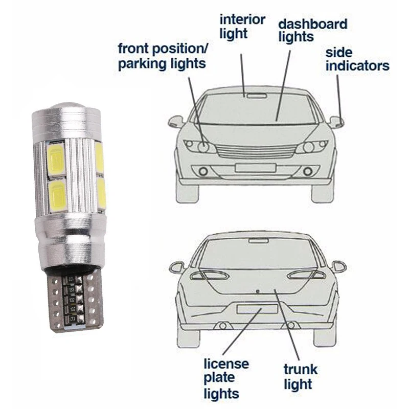 1 пара автомобильный Стайлинг светодиод 194 W5W Canbus 10 SMD 6000k 5630 Светодиодный ная лампа
