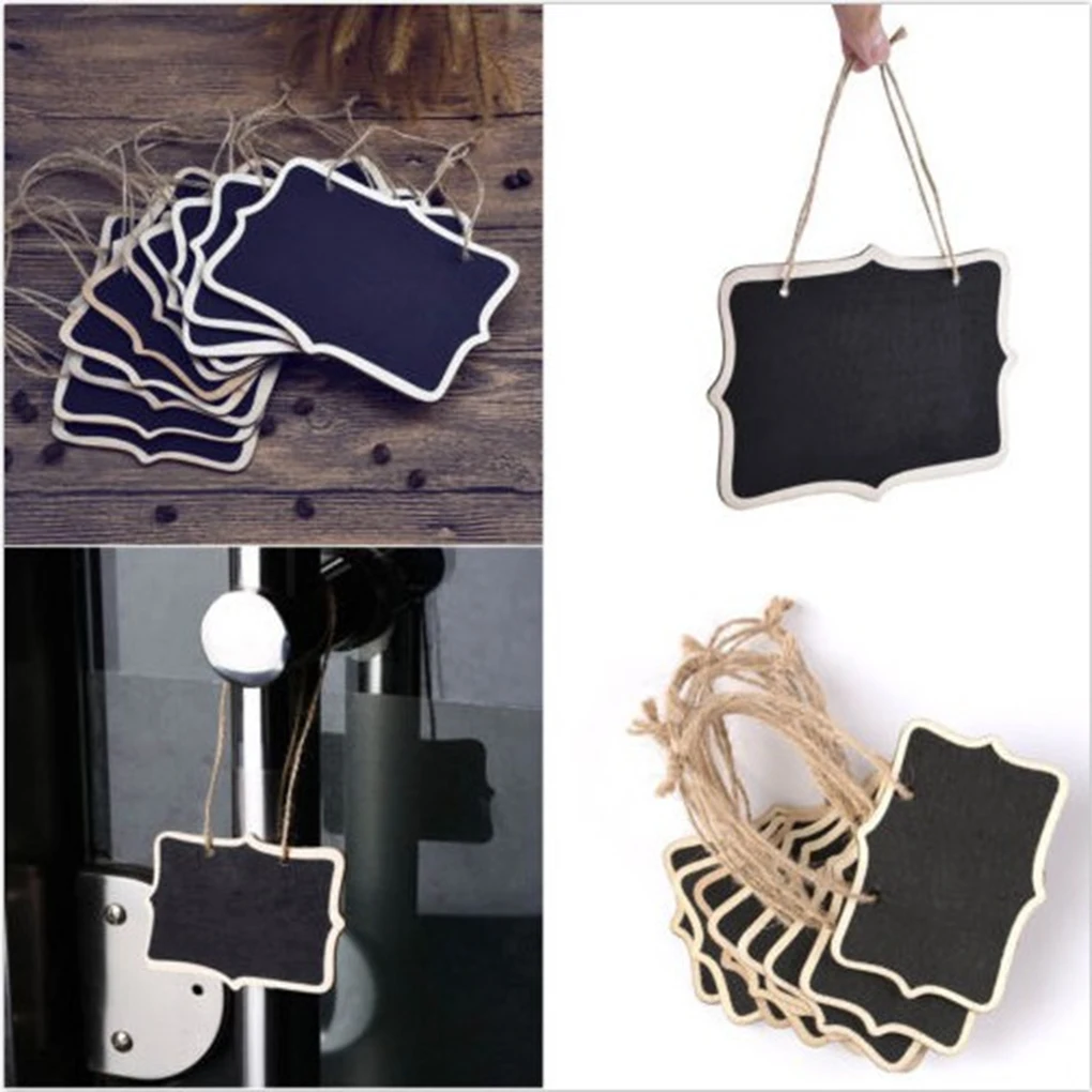 

10pcs Double-Sided Wooden Erasable Mini Chalkboard Signs Message Board with Hanging String DIY Decoration