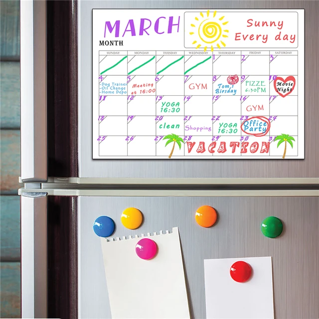 Dry Erase Refrigerator Calendar Week Monthly White board Wall